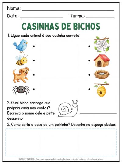 Atividades do livro  casinhas de bichos