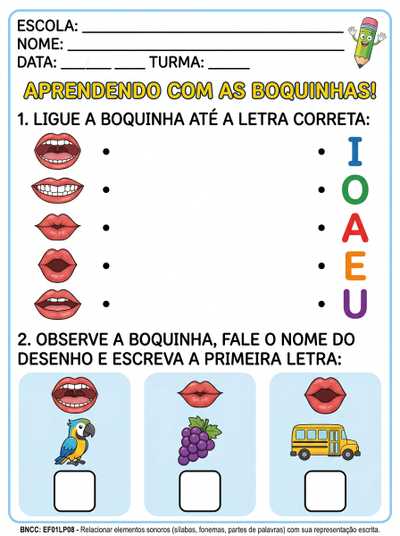 Atividade Língua Portuguesa,  método das boquinhas 1º ano, A4