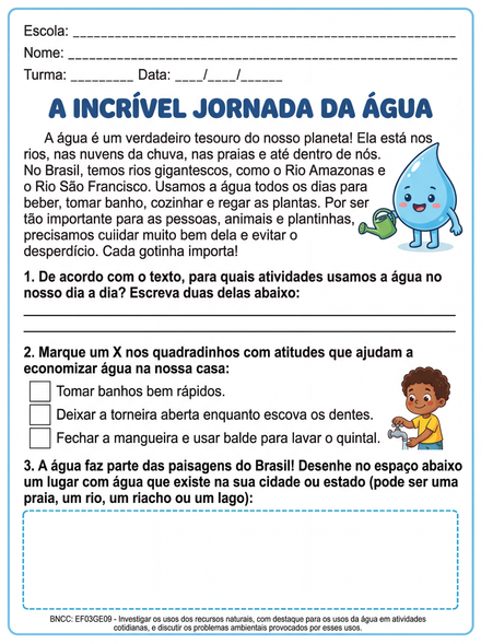 A incrível jornada da água com questões