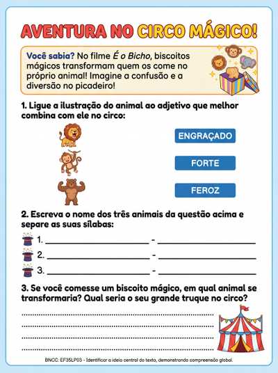 Atividade português 3 ao 5 ano,  tem: Filme É o Bicho disponível na Netflix