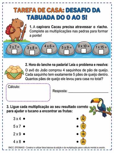 Atividade de para casa 5° ano passar tabuada de 0 A 5