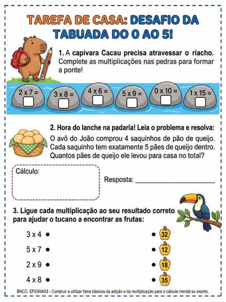 Tarefa de casa tabuada do 0 ao 5