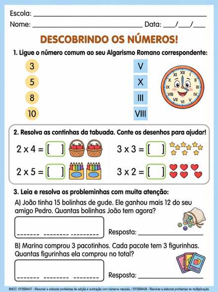Atividade adaptada: algarismos romanos e tabuadas