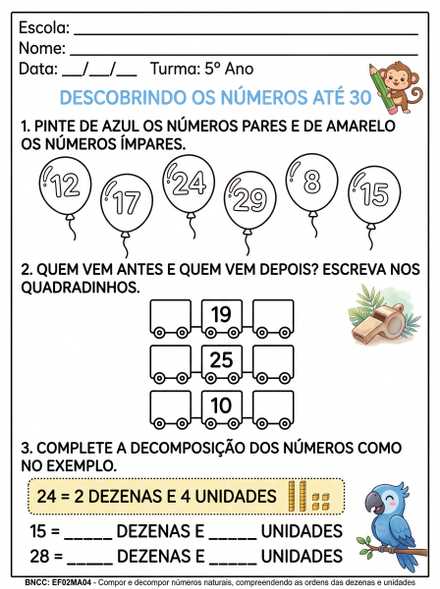 Atividade sobre números pares e ímpares até 30