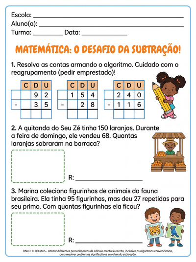 Matemática algoritmo convencional de subtração