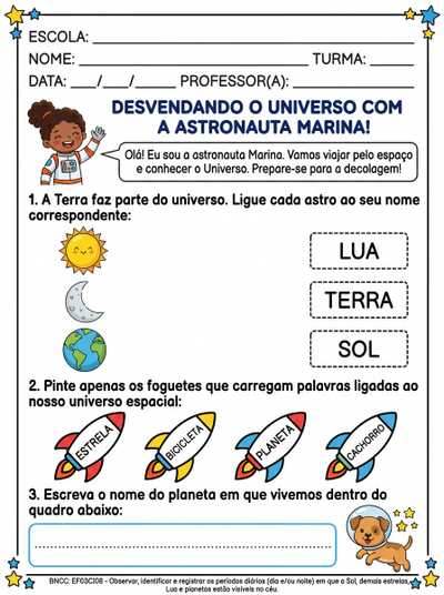 atividade ludica e interativa sobre o universo
