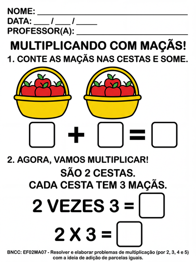 atividade de matemática para aprender multiplicação para criança com deficiência intelectual e baixa visão