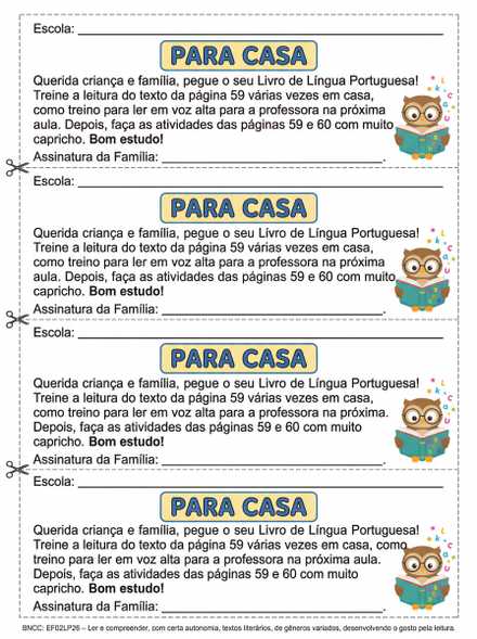 Comunicado para casa PARA CASA Leitura da página…