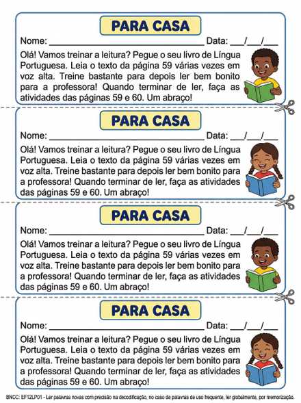 Bilhetes Para Casa para leitura da página 59