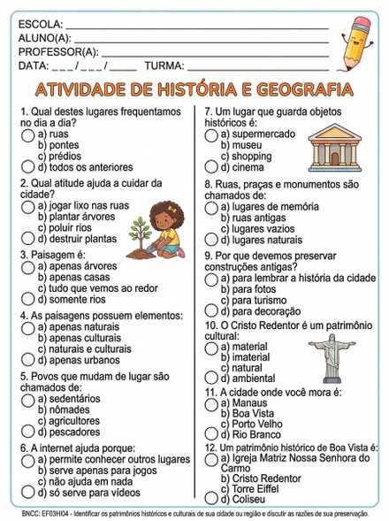 Atividade de História e Geografia com patrimônio…