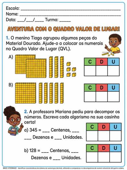 Atividade QVL Aventura com o Quadro Valor de Lugar