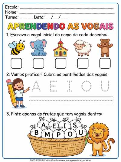 Atividade de alfabetização com as vogais