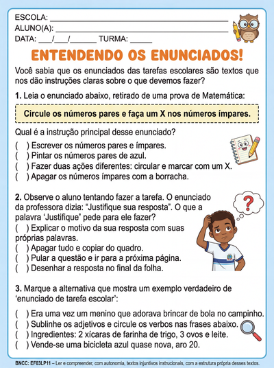 atividade sobre o gênero textual: enunciado de tarefas escolares.  Atividade objetiva