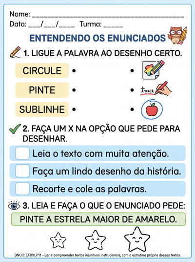 atividade sobre o gênero textual: enunciado de tarefas escolares.  Atividade objetiva para criança com dislexia