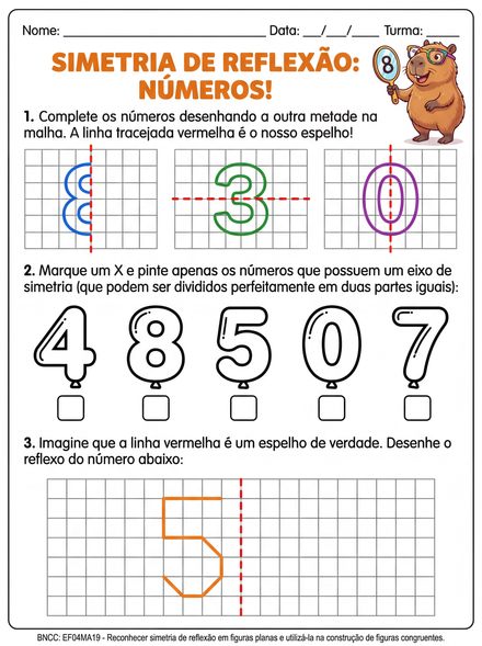 Simetria de Reflexão com Números 3º ano