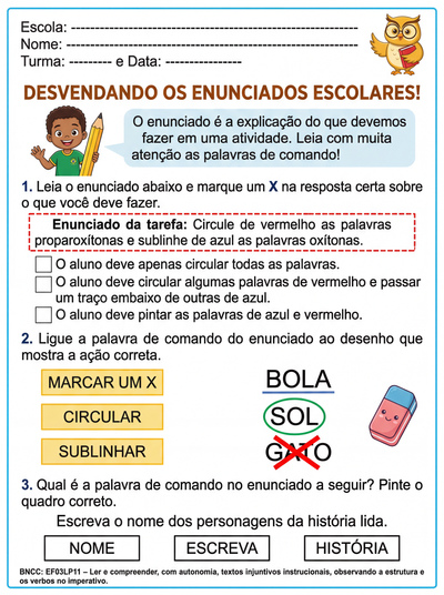 atividade sobre o gênero textual: enunciado de tarefas escolares.  Atividade objetiva