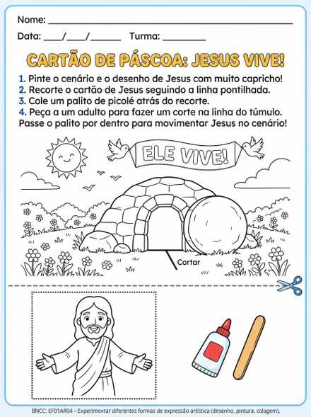 Cartão de Páscoa Jesus Vive para recortar e color…