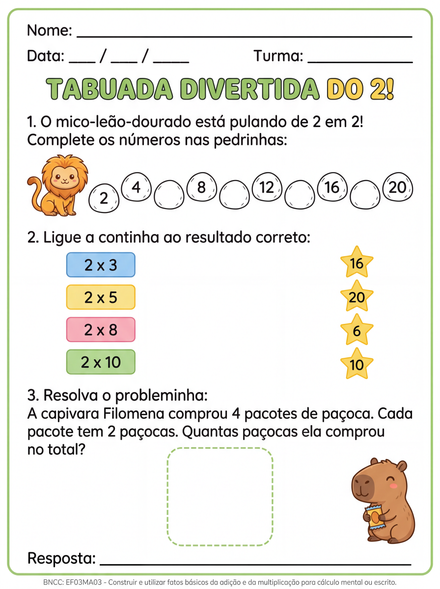 Tabuada divertida do 2 para 3º ano