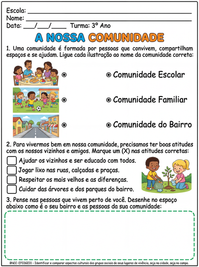 atividade sobre  comunidade  3 ano