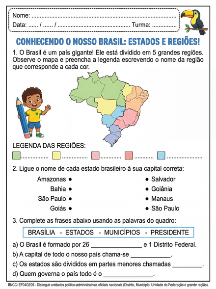 Atividade Estados e Regiões do Brasil 5º ano