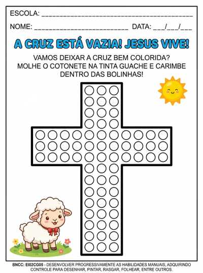 atividade sobre pascoa cristã, para o maternal com letra caixa alta que eles possam utilizar cotonetes e tinta guache