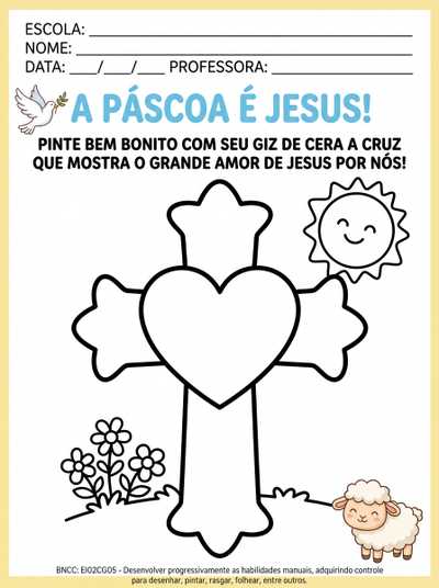 atividade sobre pascoa cristã, para o maternal com letra caixa alta que eles possam utilizar  giz de cera