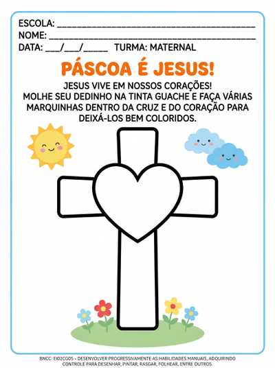 atividade sobre pascoa cristã, para o maternal com letra caixa alta que eles possam utilizar os dedinhos com tinta guache