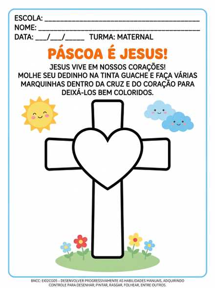 Atividade de Páscoa com dedos na tinta guache