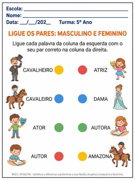 Ligue os pares Masculino e Feminino
