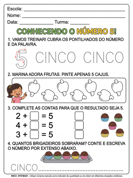 Atividade do número 5 traçado quantidade e por ex…