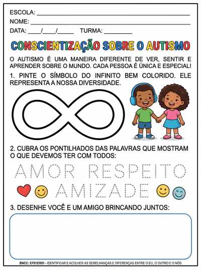 atividadem em caixa alta sobre autismo e a  sua consientização
