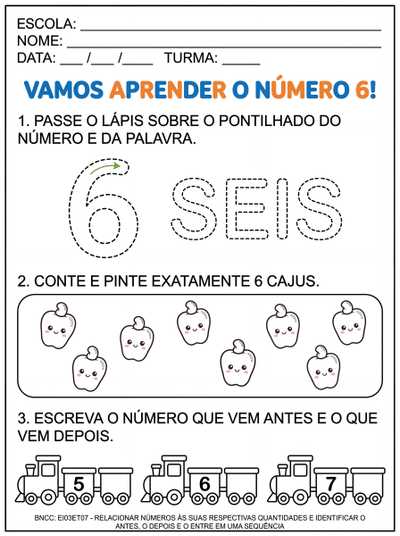 atividades em caixa alta numeral 6 com traçado do numero e da escrita por extenso números antecessores e sucessores quantidades simples