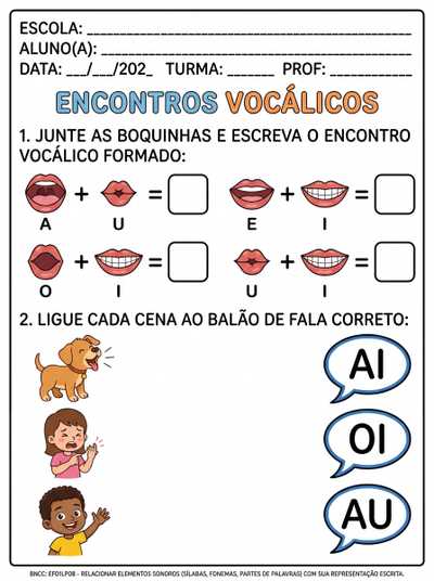atividades com letras em caixa alta dos encontros vocálicos usando  a boquinha