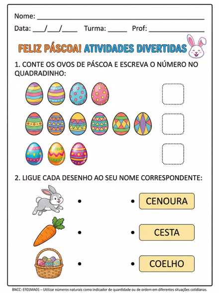 Atividades de Páscoa Contagem e Nome