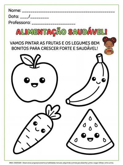 Atividade para pré escolar maternalII sobre alimentação saudável para colorir