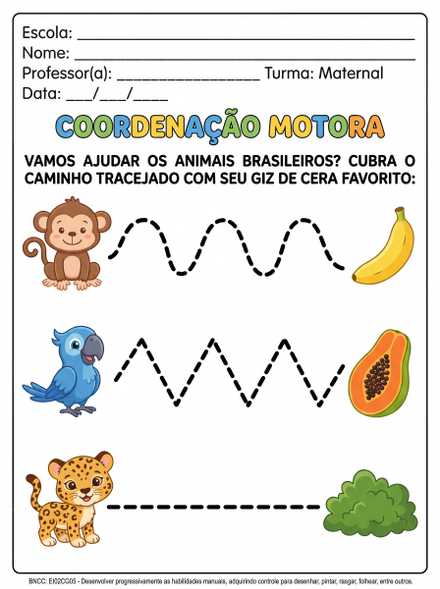 Coordenação motora com giz de cera animais brasil…
