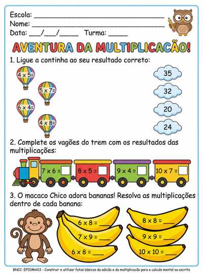 atividades de multiplicação 4, 5, 6, 7, 8, 9, 10