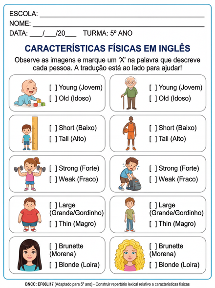 Atividade em Inglês sobre Características Físicas