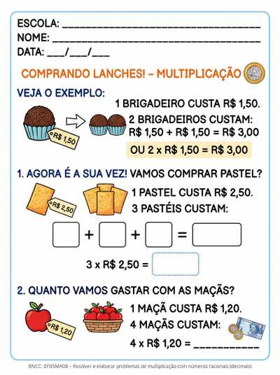 ATIVIDADE ADAPATADA PARA ALUNA COM DEFICIENCIA INTELECTUAL SOBRE MULTIPLICAÇÃO COM NUMEROS RACIONAIS