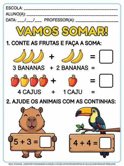 atividade com letra bastao para alfabetizaçao com continhas de adição