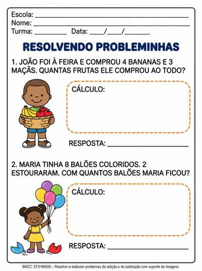 ATIVIDADE PARA ALFABETIZAÇAO  SOBRE RESOLUÇAO DE PROBLEMAS