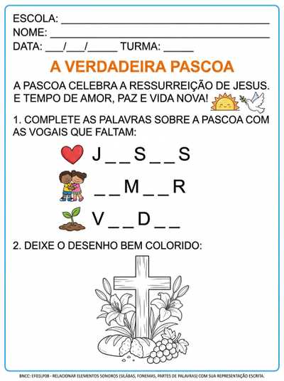 atividade letra bastão 1 ano sobre a verdadeira pascoa