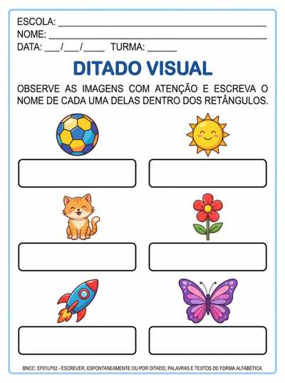 atividade alfabetização com letra bastão ditado visual com palavras simples e complexa