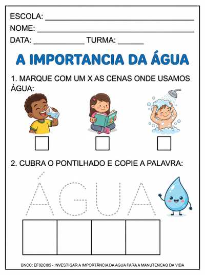 atividade de ciencias letra bastão sobre agua para alfabetizaçao