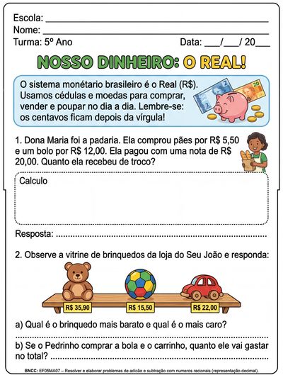 sistema monetario texto e atividades
5 ano