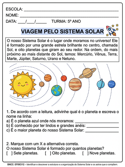 texto e atividades o sistema solar 5 ano