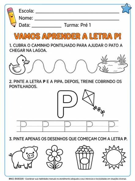Atividade de colorir letra P para o Pré 1