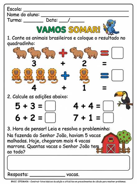 Folha de exercícios de adição VAMOS SOMAR