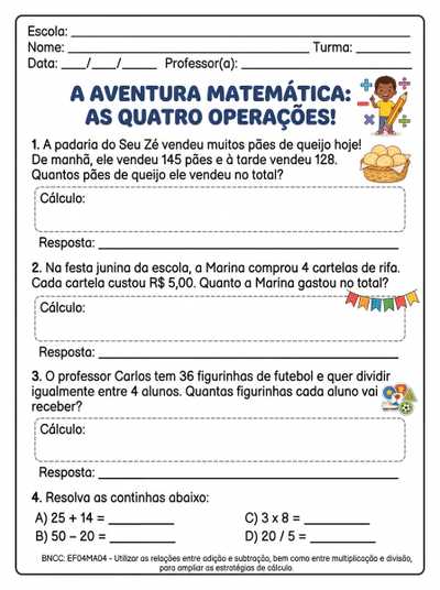 atividade envolvendo as quatro operações