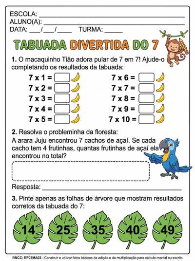 Tabuada divertida do 7